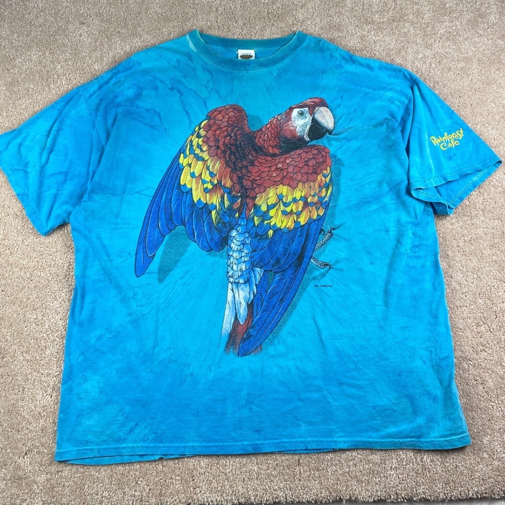 Vintage Rainforest Cafe Tie Dye‎ Macaw Parrot T-Shirt Blue Mens 2XL IC Habitat